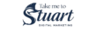 Company logo for Take Me To Stuart Digital Marketing featuring a stylized sailfish integrated into the letter S with cursive navy text on a transparent background.